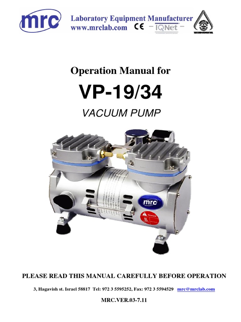 Operation Manual For Vacuum Pump PDF Pump Vacuum