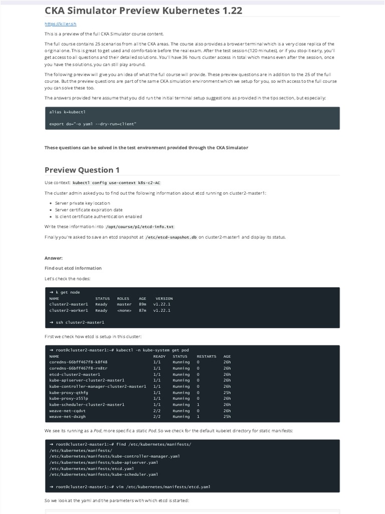 Killer Shell Cks Cka Ckad Simulator Pdf Information Technology