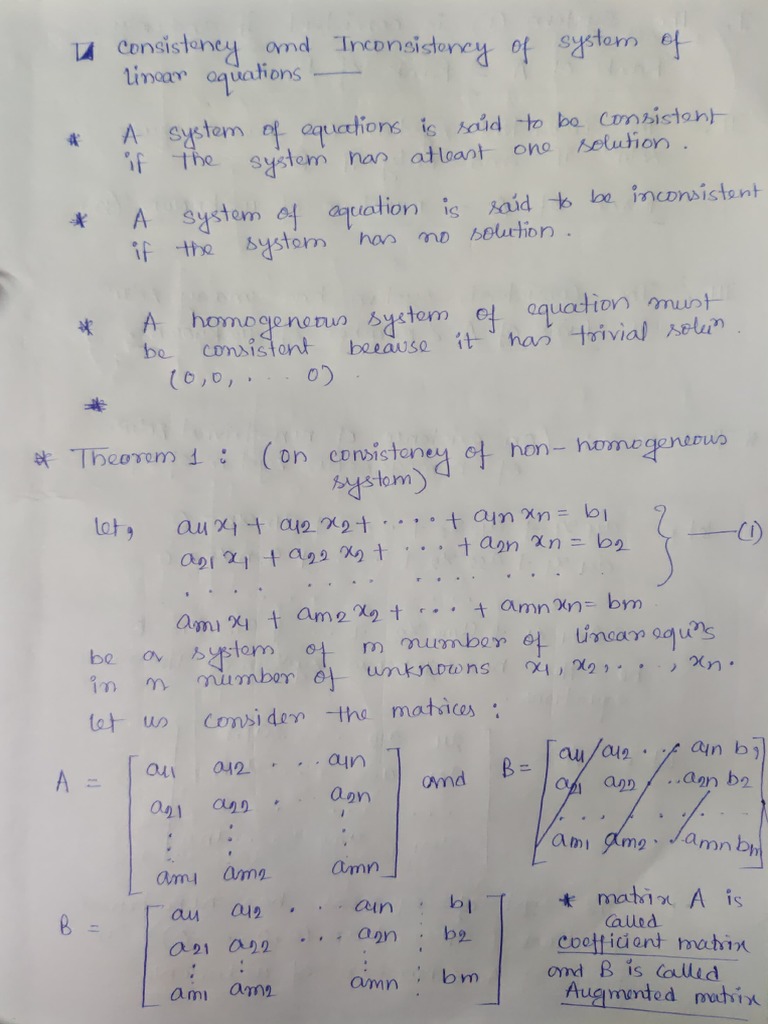 Consistency and Inconsistency of System of Linear Equations | PDF
