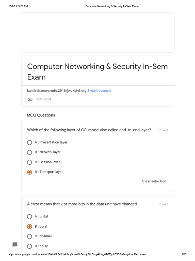 Computer Networking & Security In-Sem Exam | PDF | Computer Network ...