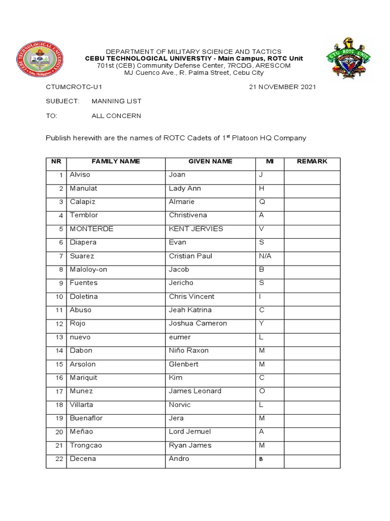Manning List 2021 2022 Tentative | PDF | United States Department Of ...