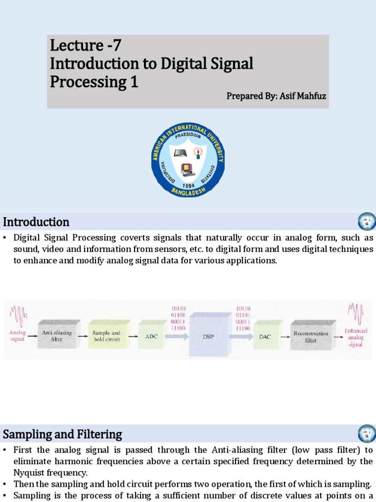 Lecture 7 Introduction To Digital Signal Processing 1 Prepared By