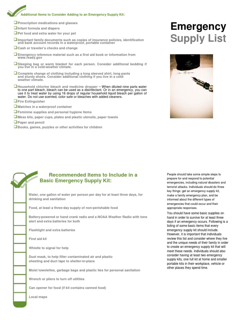 Emergency Supply List PDF