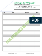 Planejamento Mensal Dos Diálogos Diários de Segurança - DDS