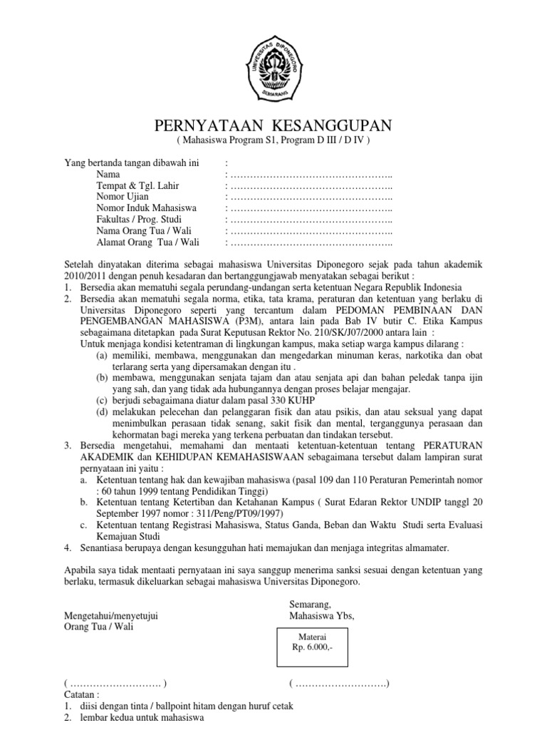 Surat Pernyataan Undip