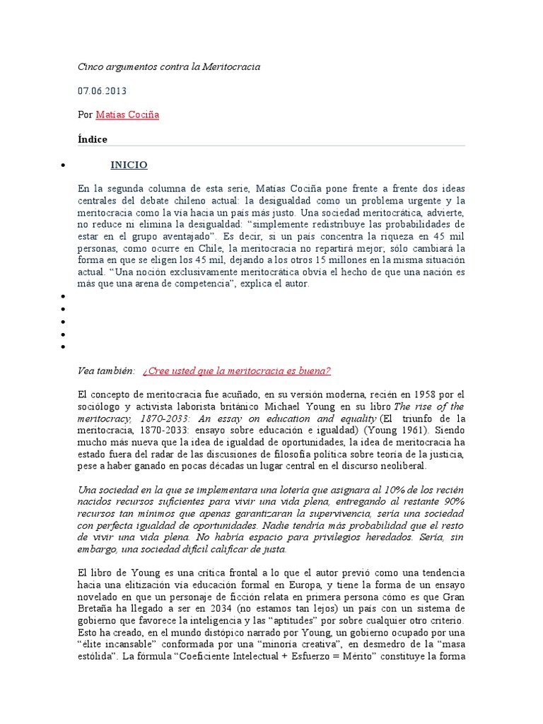 Cinco Argumentos Contra La Meritocracia | PDF | Meritocracia ...