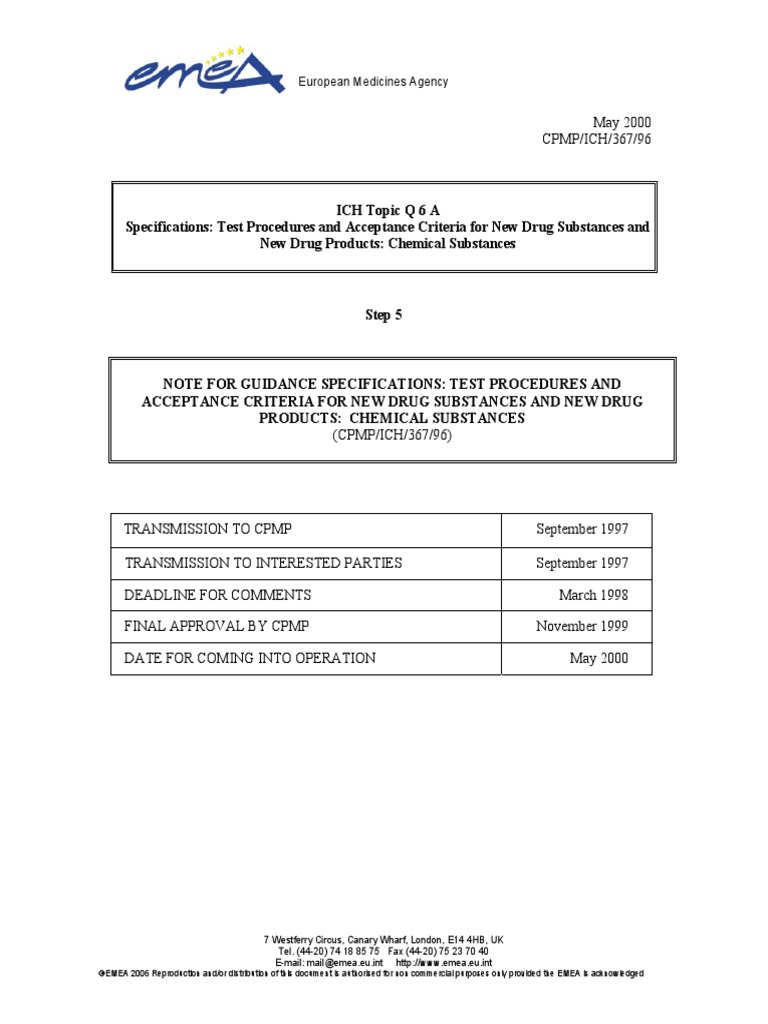 ICH-Q6A Especificacion para API y PT | PDF | Specification (Technical ...