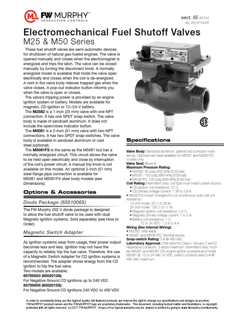 Electromechanical Fuel Shutoff Valves M25 - M50 | PDF | Ignition System ...