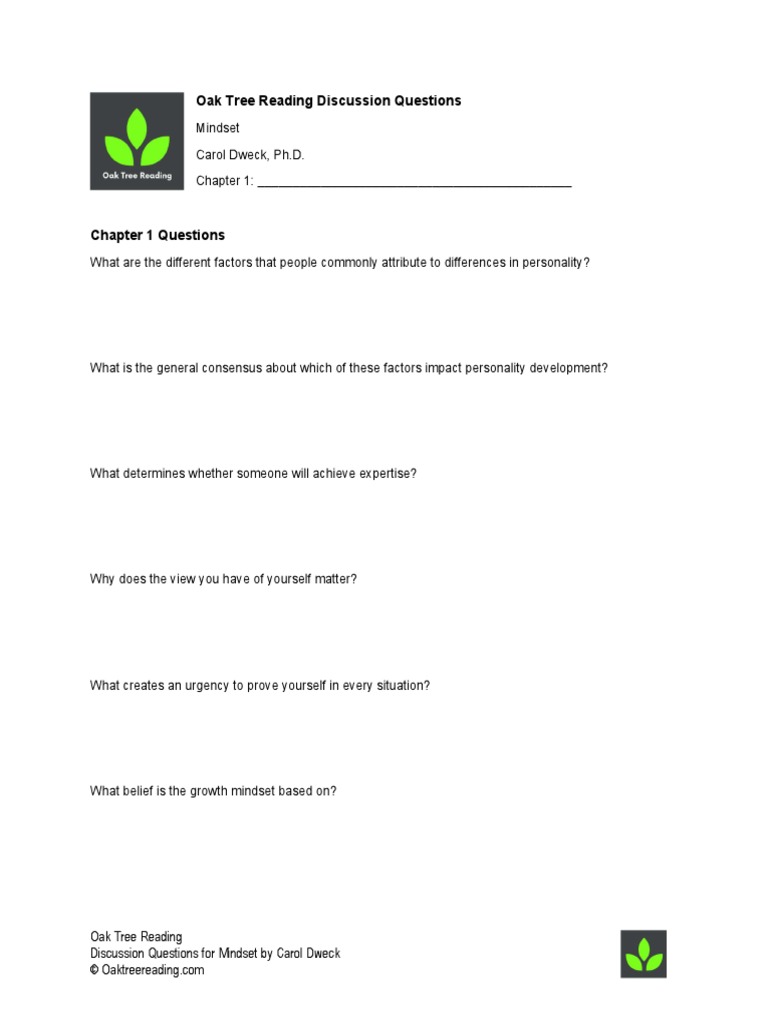 Mindset Chapter 1 - Oak Tree Reading Worksheet | PDF