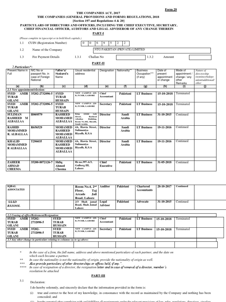 Form 29 - Change of Company Secretary and Chief Accountant | PDF ...