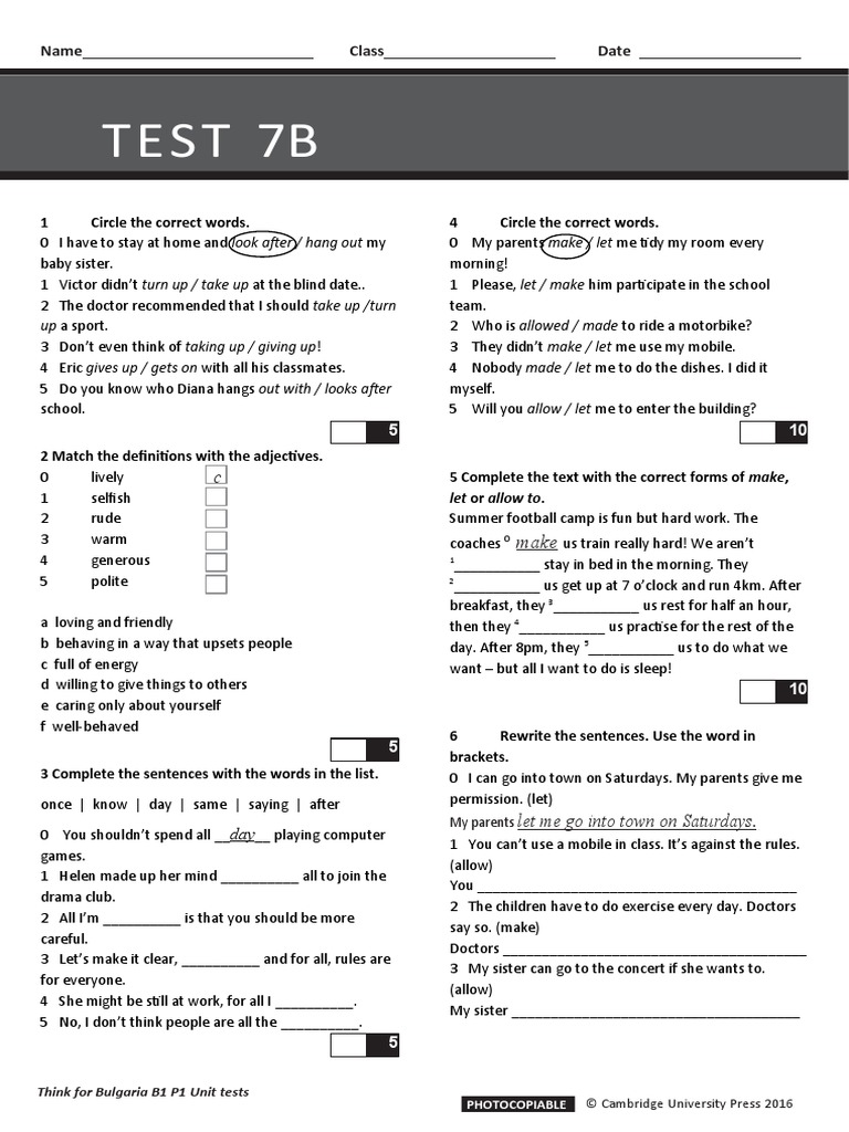 Test 7B: Name Class Date | PDF