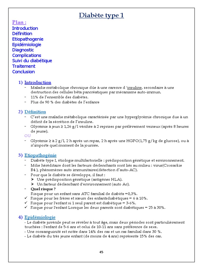 Diabète de Type 1 : Définition et Suivi | PDF | Diabète | Hypoglycémie
