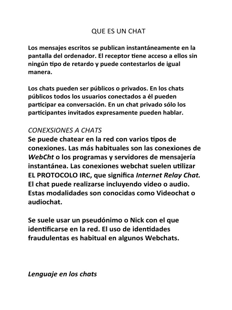 Definición y características del chat | PDF | Hogar, jardinería y ...