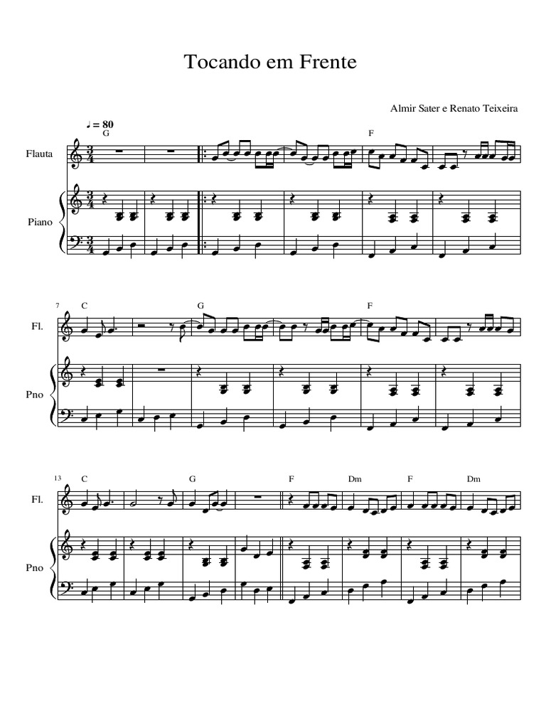 Tocando em Frente ALMIR SATER Piano Flauta e Violao | PDF
