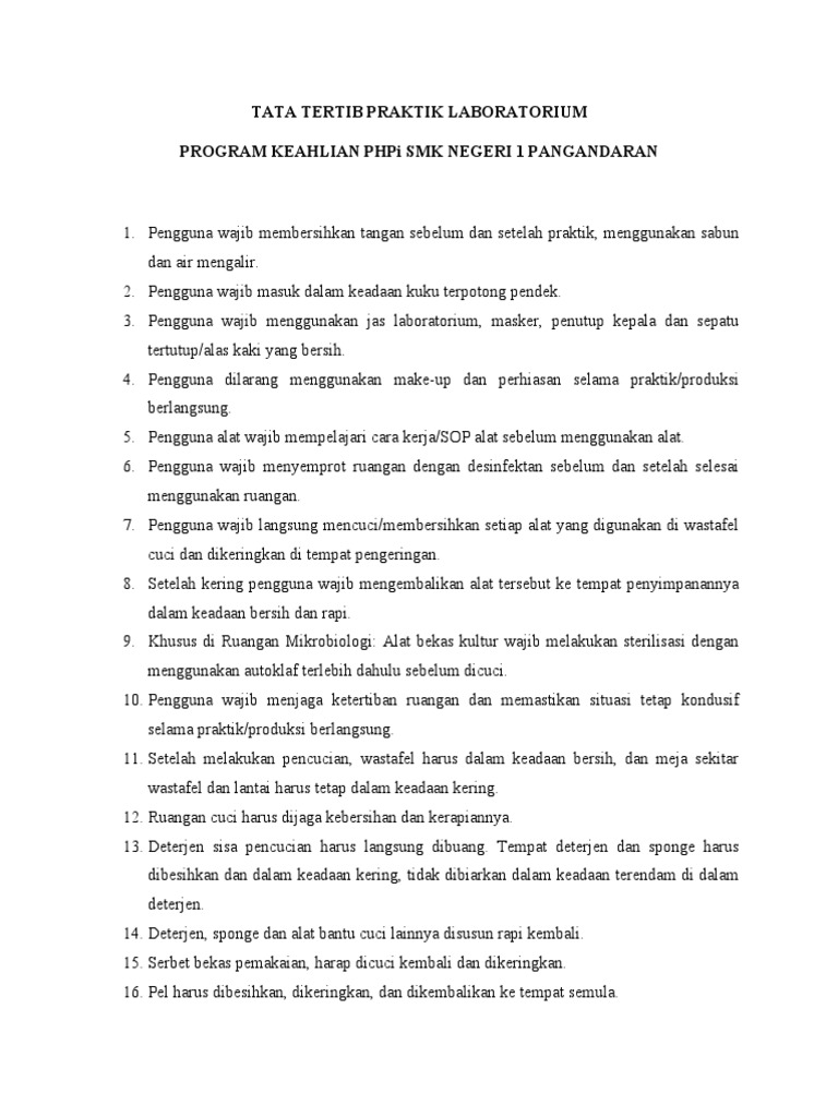 Tata Tertib Praktek Laboratorium PDF