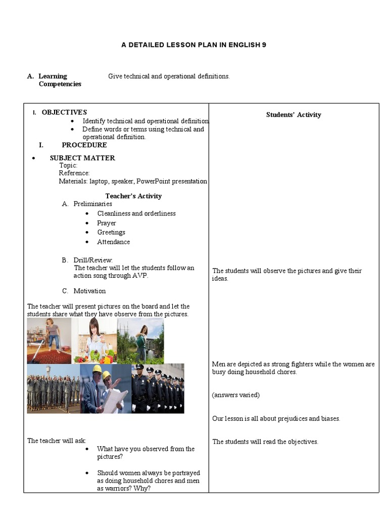 Bias and Prejudice Lesson Plan for Grade 9 | PDF | Prejudices | Bias