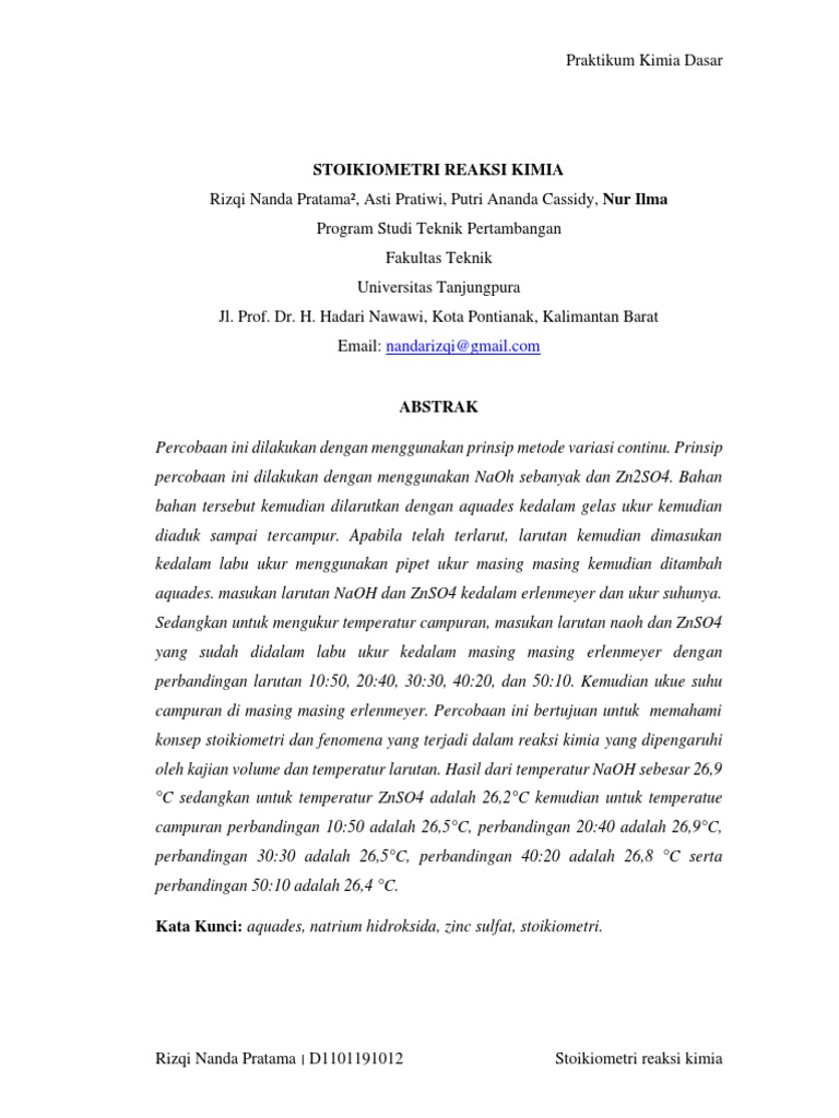Praktikum Stoikiometri Reaksi Kimia | PDF | Metode & Bahan Ajar | Sains ...