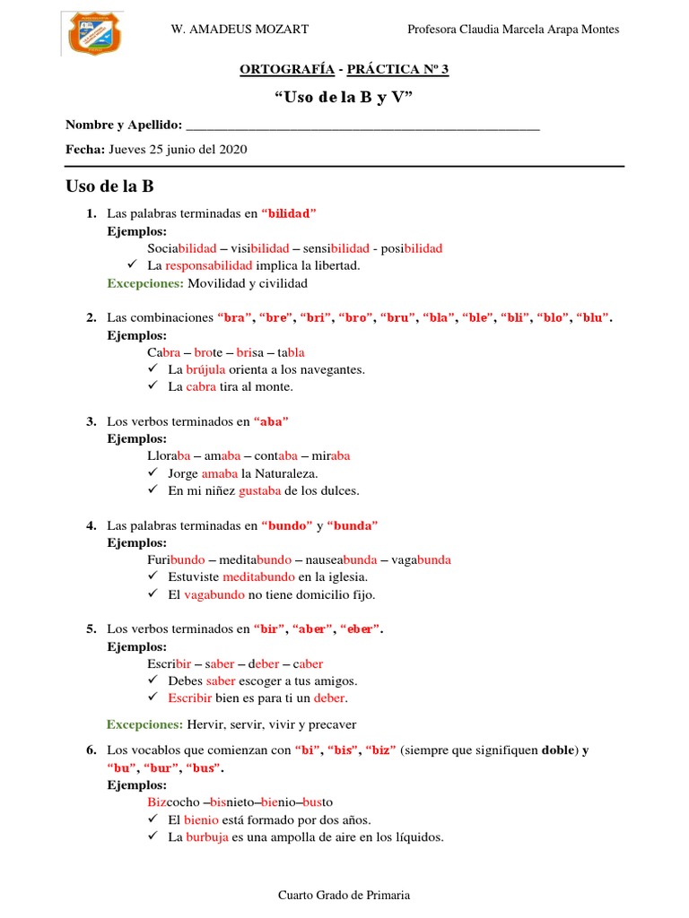 Actividades de Ortografía: Uso de B y V | PDF | Morfología Lingüística
