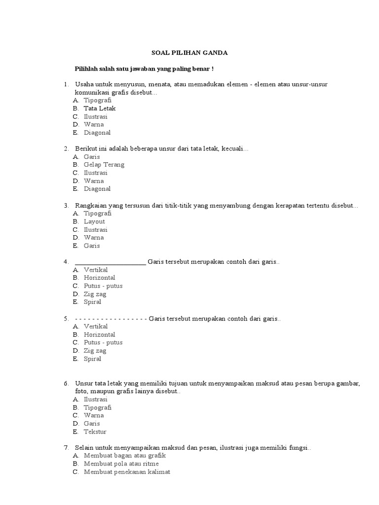 Soal Pilihan Ganda Pilihlah Salah Satu Jawaban Yang Paling Benar ! | PDF