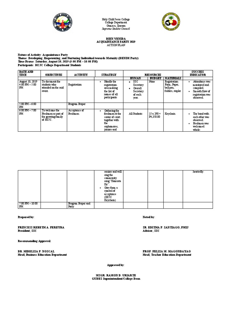 Acquaintance Party Program Plan 2019 | PDF