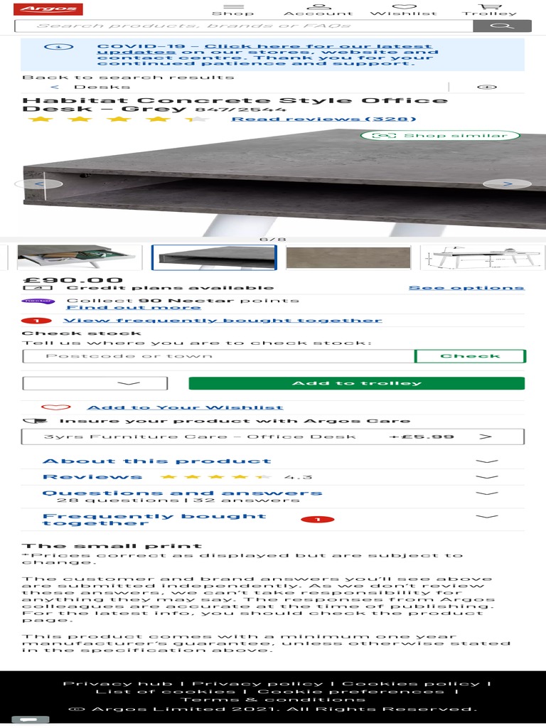 Buy Habitat Concrete Style Office Desk Grey Desks Argos PDF