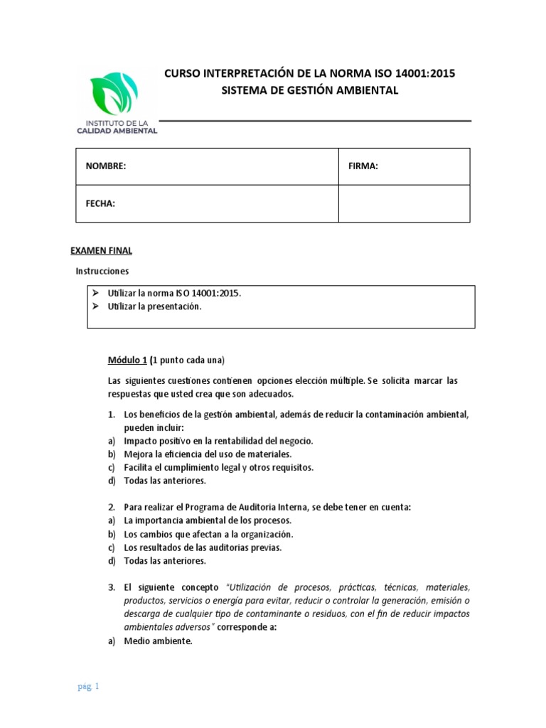 Curso ISO 14001:2015 y Gestión Ambiental | PDF | Entorno natural | Ambiente