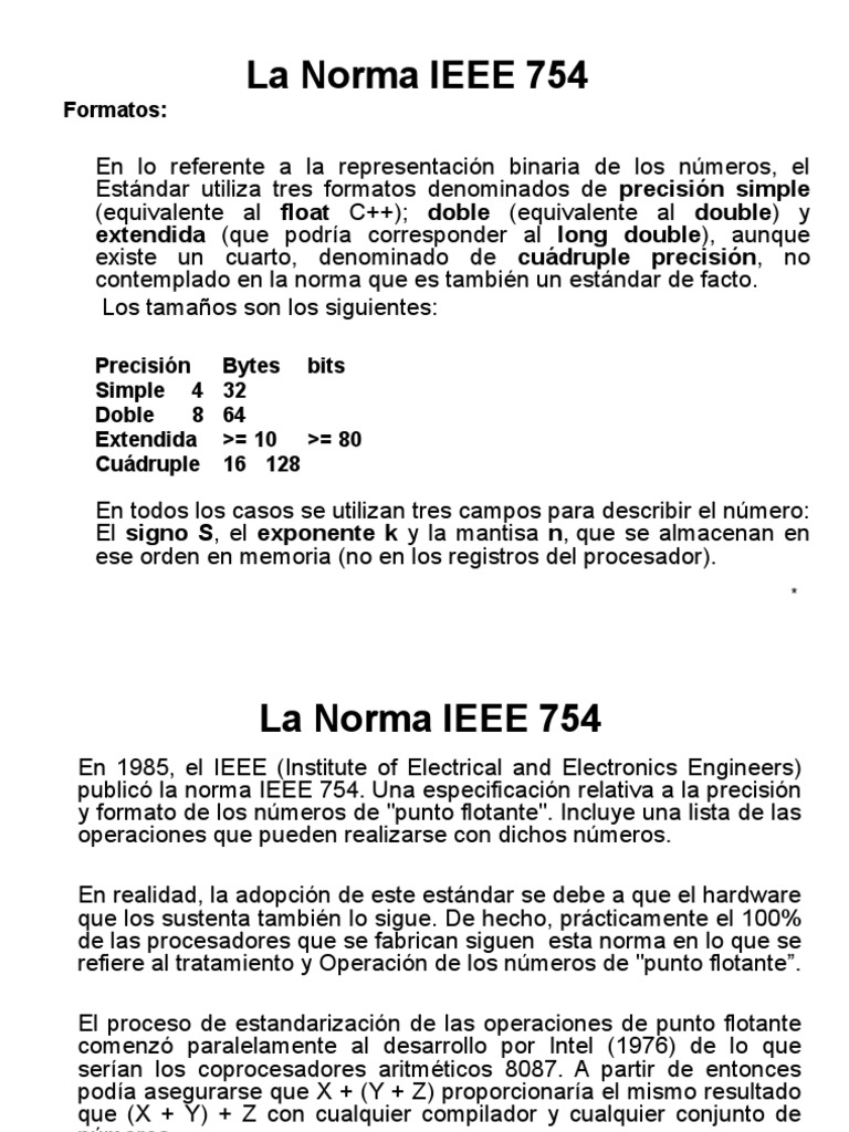 Norma IEEE 754: Formatos y Precisión | PDF | Aritmética | Arquitectura ...