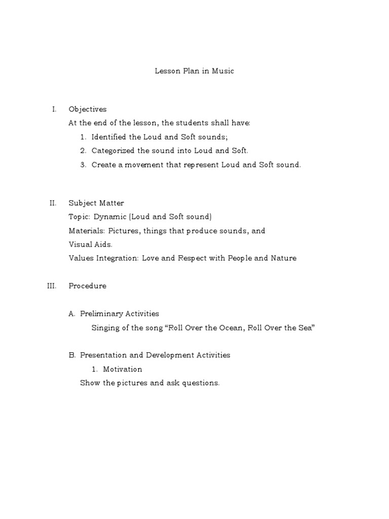 Music Lesson Plan: Loud and Soft Sounds | PDF