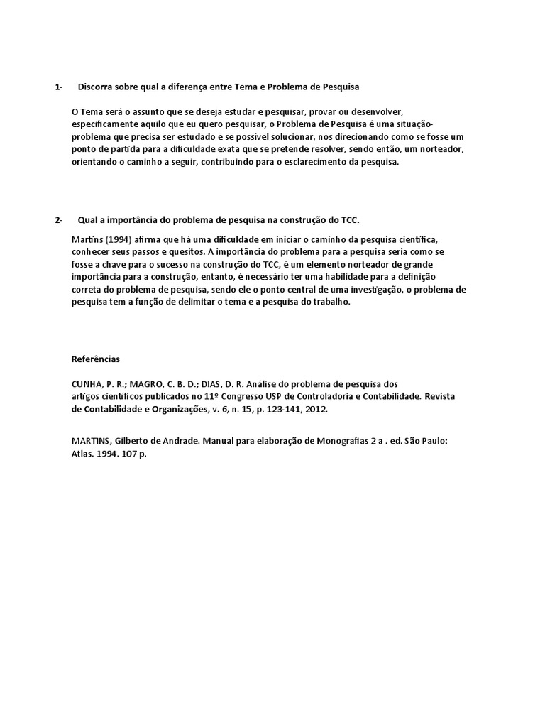 Discorra Sobre Qual A Diferença Entre Tema e Problema de Pesquisa | PDF