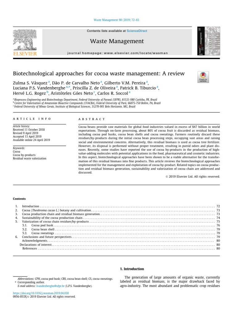 Biotechnological Approaches For Cocoa Waste Management A Review PDF