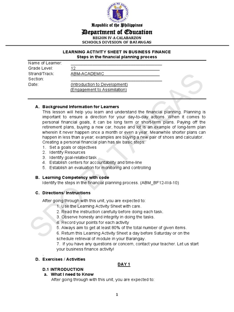 Las-Business-Finance-Q1 Week 3 | PDF | Budget | Financial Plan