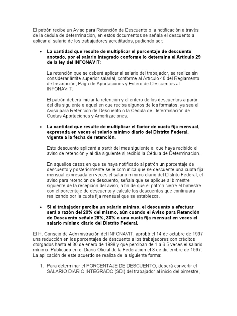 Descuentos y Retenciones en INFONAVIT | PDF | Salario mínimo ...