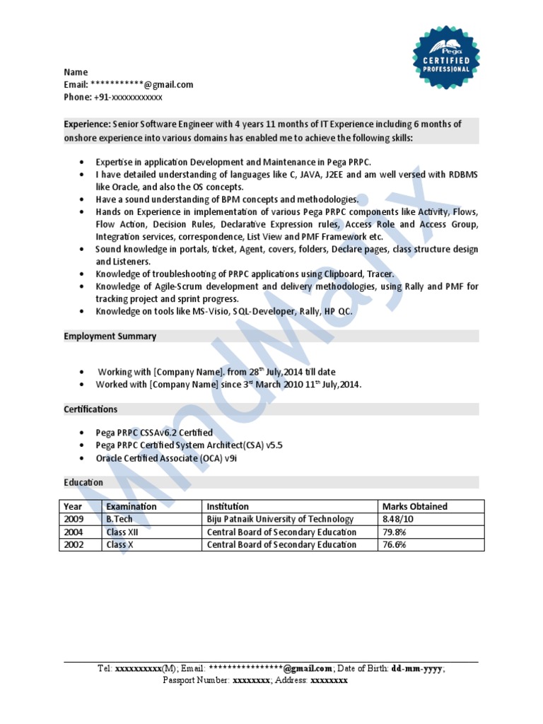 pega-sample-resume-1-pdf-databases-oracle-corporation