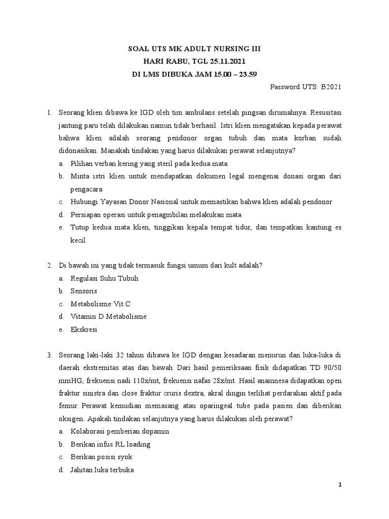 Soal Uts MK Adult Nursing Iii PDF