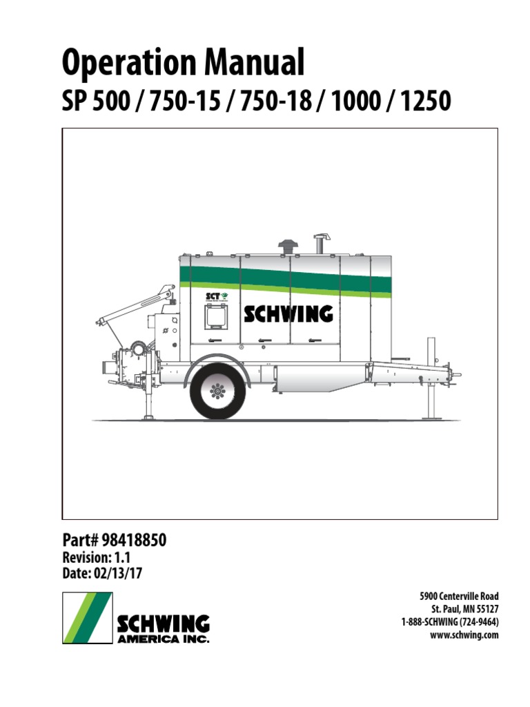 Operation Manual New Gen. Schwing SP 500 1250 Min | PDF