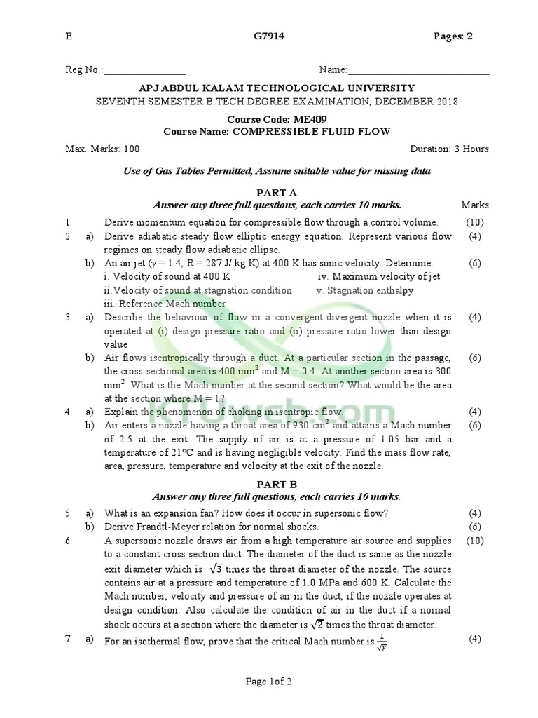 Use of Gas Tables Permitted, Assume Suitable Value For Missing Data PDF Fluid Dynamics