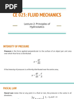 Principles of Hydrostatics (CE 023 Fluid Mechanics)