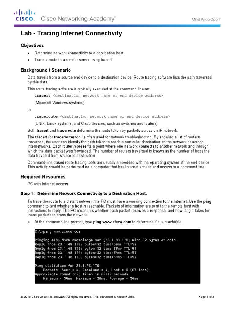 1.3.2.4 Lab - Tracing Internet Connectivity | PDF | Computer Network ...