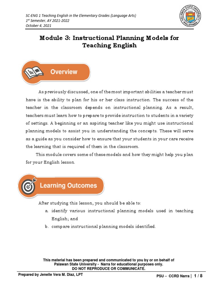 Module 3 Instructional Planning Models For Teaching English PDF