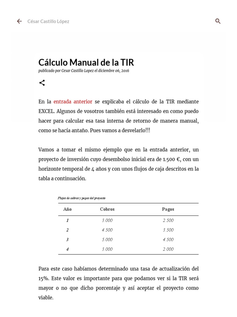 Cálculo Manual de La TIR | PDF | Tasa interna de retorno | Matemáticas