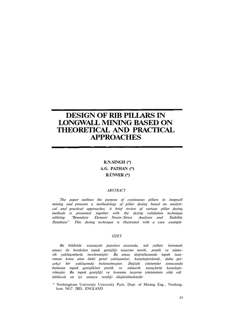 Rib Pillar Design in Longwall Mining | PDF | Strength Of Materials ...