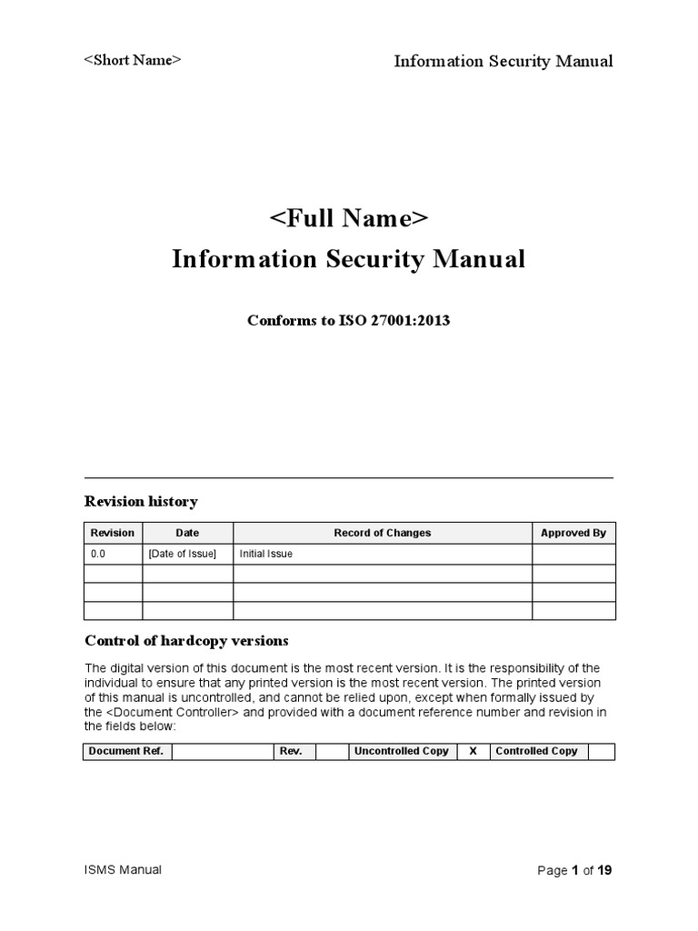 Information Security Management Manual | PDF | Information Security | Risk