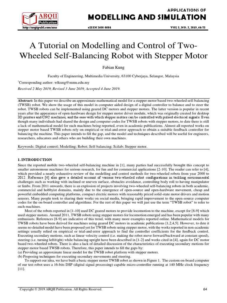 A Tutorial On Modelling and Control of Two-Wheeled Self-Balancing Robot ...