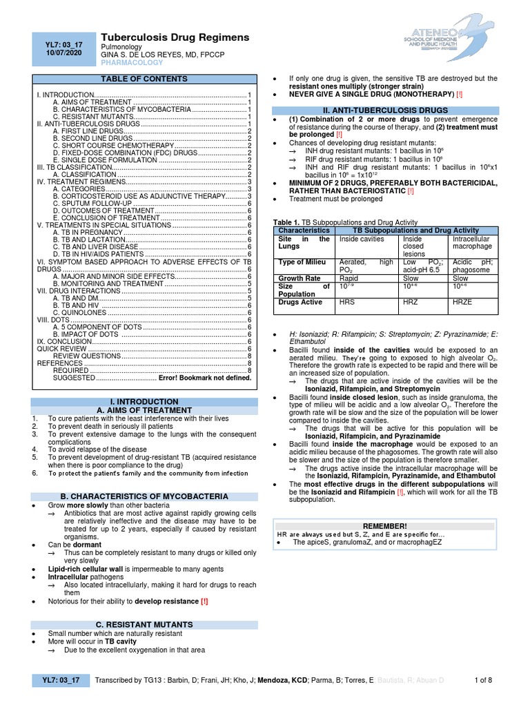 Tuberculosis Treatment And Drug Regimens – DEVMUQ