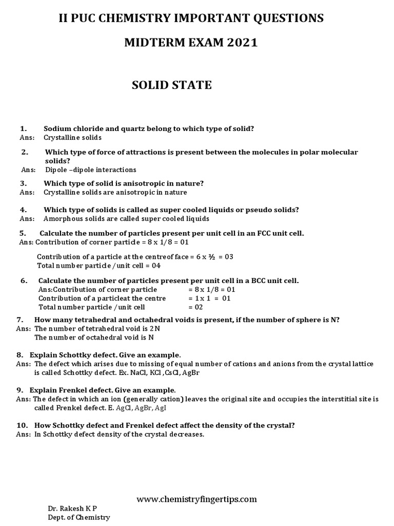 2nd PUC Chemistry Important Questions 2025 | PDF | Coordination Complex ...