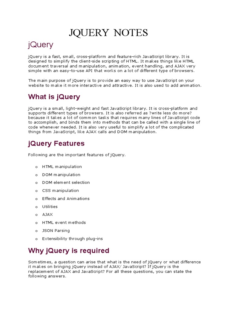 Jquery Notes | PDF | J Query | Ajax (Programming)