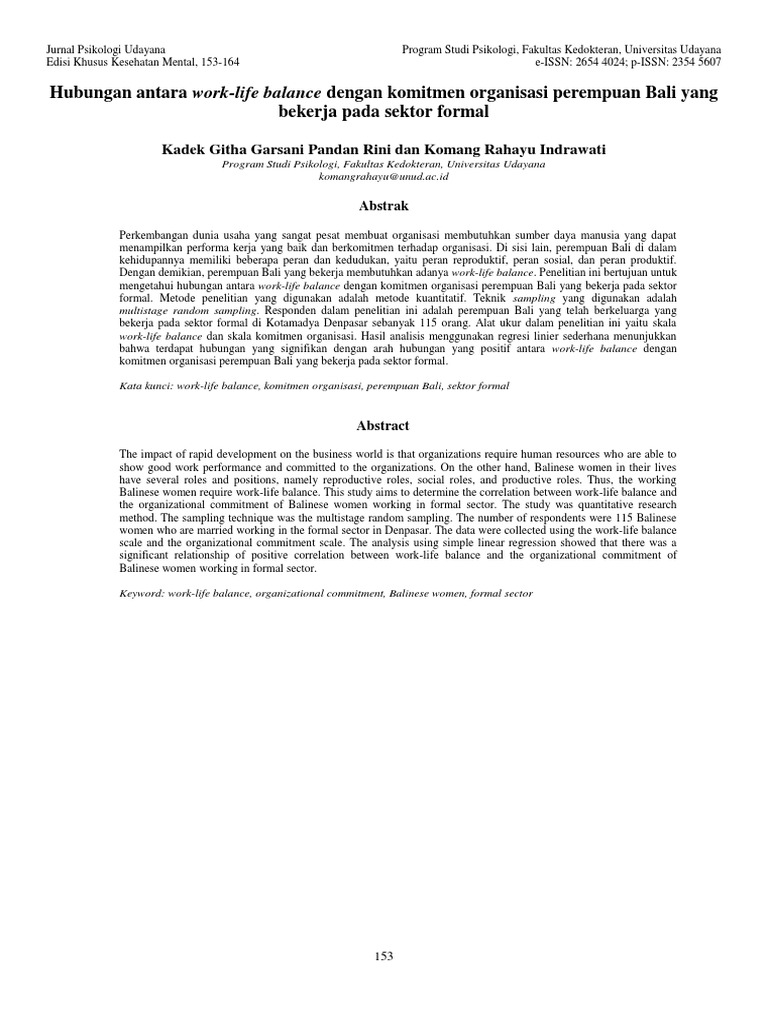 Hubungan Antara Work-Life Balance Dengan Komitmen Organisasi Perempuan ...