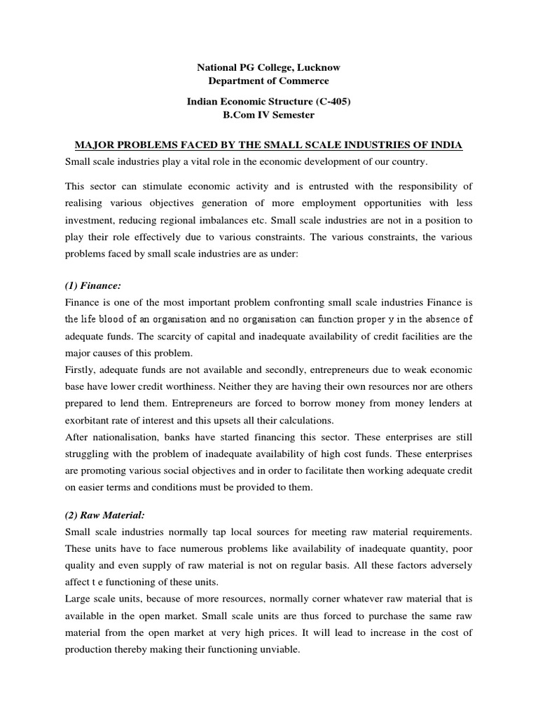 Major Problems Faced by The Small Scale Industries of India | PDF ...