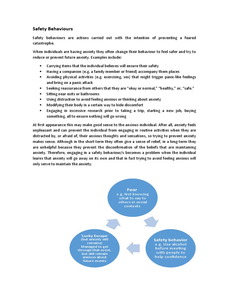 Safety Behaviours: 'Lucky Escape | PDF | Anxiety | Psychological Concepts