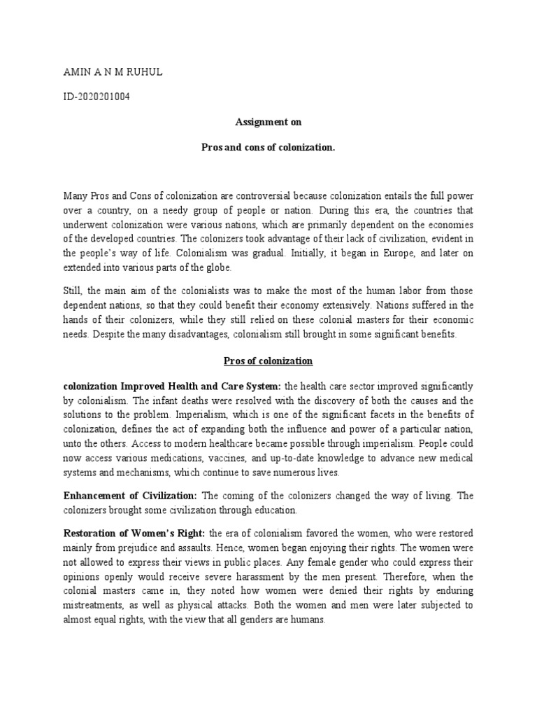 Pros and Cons of Colonization PDF Colonialism Developing Country